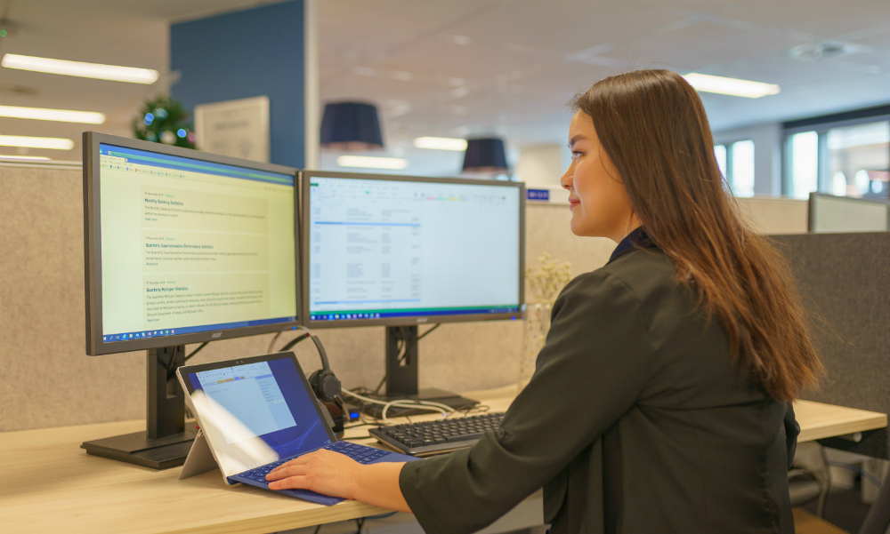 Valerie at her desk