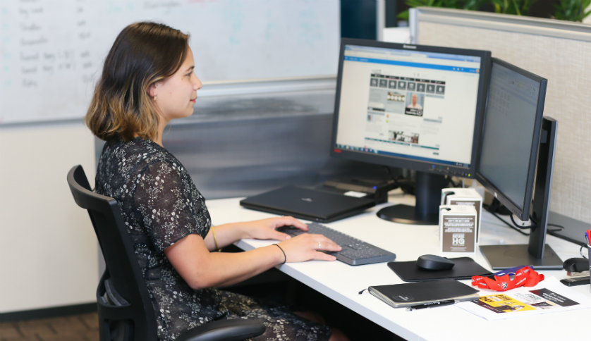 Samantha at her desk