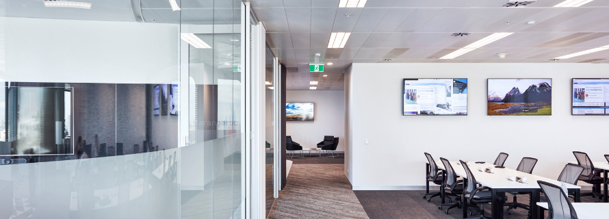 Internal staff area with meeting rooms