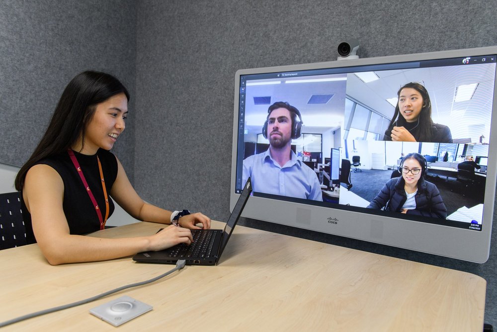 Four young professionals on a video conference call